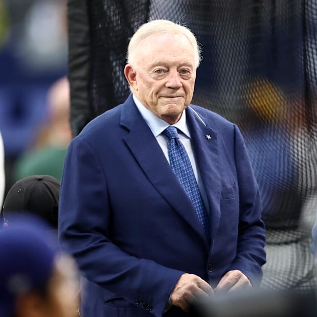 Dallas Cowboys owner Jerry Jones looks on before the game against the Green Bay Packers at AT&T Stadium 