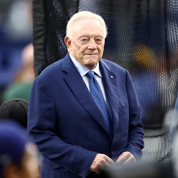 Dallas Cowboys owner Jerry Jones looks on before the game against the Green Bay Packers at AT&T Stadium.