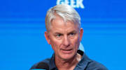 Tennessee Titans interim head coach Mike McCoy speaks to the media during his first press conference.