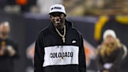 Nov 22, 2025; Boulder, Colorado, USA; Colorado Buffaloes head coach Deion Sanders before the game against the Arizona State Sun Devils at Folsom Field. Mandatory Credit: Ron Chenoy-Imagn Images