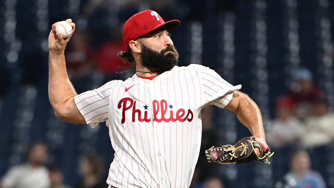 Sep 23, 2025; Philadelphia, Pennsylvania, USA; Philadelphia Phillies pitcher Lou Trivino (57) throws a pitch during the eleventh inning against the Miami Marlins at Citizens Bank Park. Mandatory Credit: Eric Hartline-Imagn Images