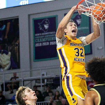 Cooper Flagg of Montverde Academy dunks during their semifinal game against Paul VI at the City of Palms Classic on Friday, Dec. 22, 2023, at Suncoast Credit Union Arena in Fort Myers.