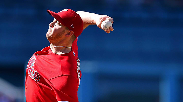 May 15, 2022; Los Angeles, California, USA; Philadelphia Phillies relief pitcher Corey Knebel (23) throws against the Los Angeles Dodgers during the ninth inning at Dodger Stadium.