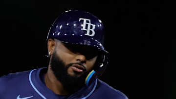 Tampa Bay Rays third baseman Junior Caminero (13) rounds the bases after hitting a two run home run during the ninth inning against the Athletics at Sutter Health Park.