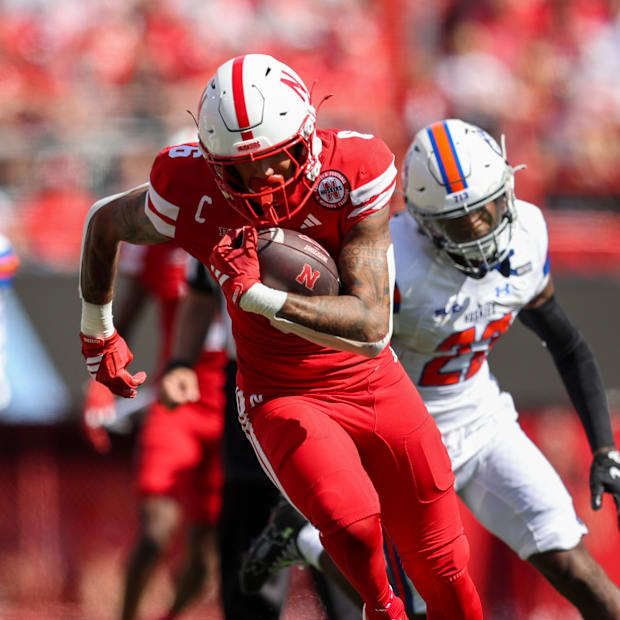 Nebraska wide receiver Dane Key makes a catch and run for the 39-yard touchdown against Houston Christian.