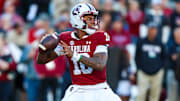 South Carolina Gamecocks quarterback LaNorris Sellers throws a pass against the Wofford Terriers at Williams-Brice Stadium. 