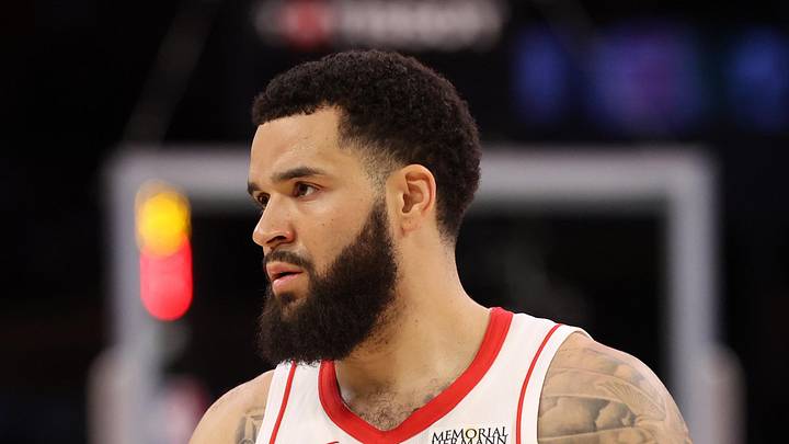 Mar 31, 2025; Los Angeles, California, USA;  Houston Rockets guard Fred VanVleet (5) reacts to a play during the fourth quarter against the Los Angeles Lakers at Crypto.com Arena. Mandatory Credit: Kiyoshi Mio-Imagn Images