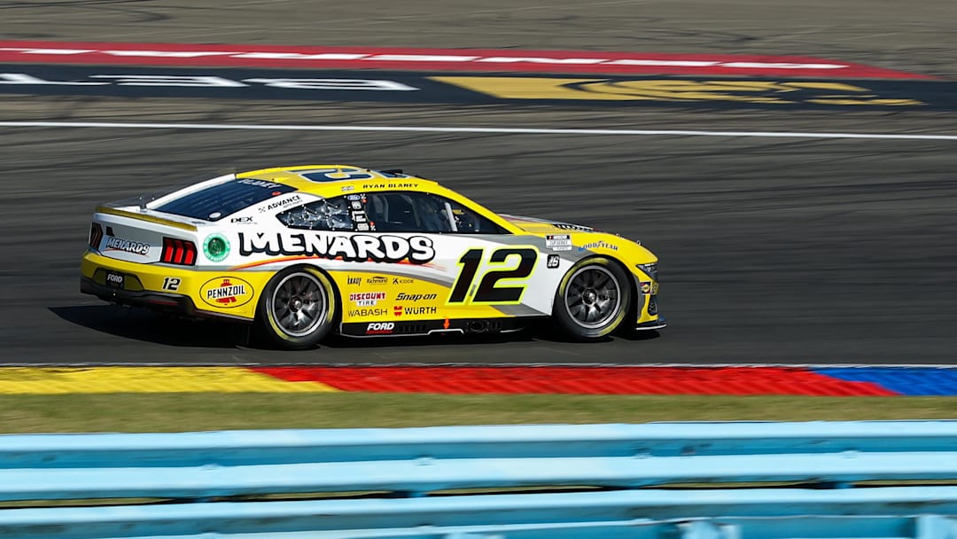 Sep 14, 2024; Watkins Glen, New York, USA; NASCAR Cup Series driver Ryan Blaney (12) during practice and qualifying for the Go Bowling at The Glen at Watkins Glen International.