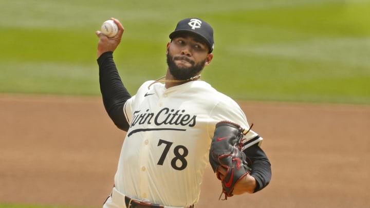 Aug 4, 2024; Minneapolis, Minnesota, USA; Minnesota Twins starting pitcher Simeon Woods Richardson (78) throws to the Chicago White Sox in the first inning at Target Field. Mandatory Credit: Bruce Kluckhohn-USA TODAY Sports