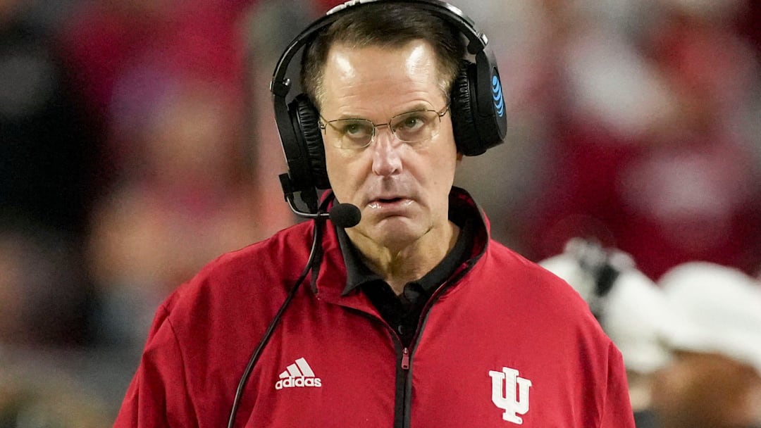 Indiana Hoosiers coach Curt Cignetti walks the sideline during the College Football Playoff National Championship against the Miami (FL) Hurricanes at Hard Rock Stadium in Miami Gardens.