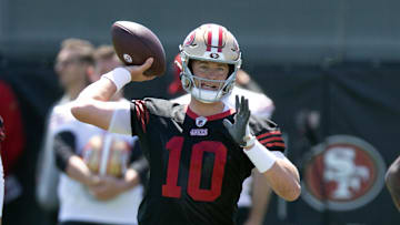San Francisco 49ers quarterback Mac Jones (10)