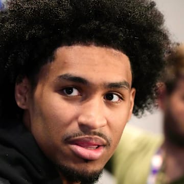May 14, 2025; Chicago, Il, USA; Dylan Harper talks to the media during the 2025 NBA Draft Combine at Marriott Marquis Chicago.