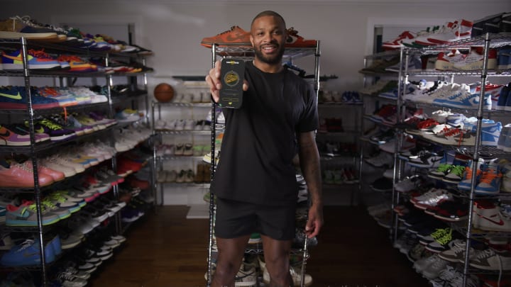 P.J Tucker in his amazing shoe closet.