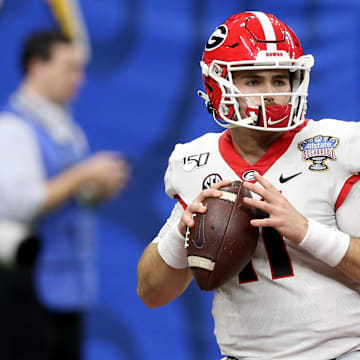 Jan 1, 2020; New Orleans, Louisiana, USA; Georgia Bulldogs quarterback Jake Fromm (11) warms up before his team plays the Baylor Bears in the Sugar Bowl at the Mercedes-Benz Superdome. Mandatory Credit: Chuck Cook-Imagn Images