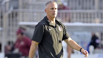 Sep 2, 2024; Tallahassee, Florida, USA; Florida State Seminoles head coach Mike Norvell before the game against the Boston College Eagles at Doak S. Campbell Stadium. Mandatory Credit: Melina Myers-Imagn Images
