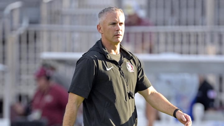 Sep 2, 2024; Tallahassee, Florida, USA; Florida State Seminoles head coach Mike Norvell before the game against the Boston College Eagles at Doak S. Campbell Stadium. Mandatory Credit: Melina Myers-USA TODAY Sports