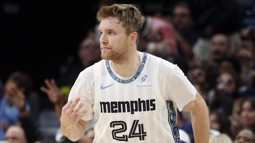 Dec 5, 2025; Memphis, Tennessee, USA; Memphis Grizzlies guard Cam Spencer (24) reacts after a three point basket during the fourth quarter against the Los Angeles Clippers at FedExForum. Mandatory Credit: Petre Thomas-Imagn Images Dec 5, 2025; Memphis, Tennessee, USA; Memphis Grizzlies guard Cam Spencer (24) reacts after a three point basket during the fourth quarter against the Los Angeles Clippers at FedExForum. Mandatory Credit: Petre Thomas-Imagn Images