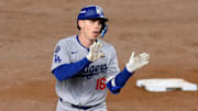 Oct 29, 2024; New York, New York, USA; Los Angeles Dodgers catcher Will Smith (16) rounds the bases after hitting a home run during the fifth inning against the New York Yankees in game four of the 2024 MLB World Series at Yankee Stadium. Mandatory Credit: John Jones-Imagn Images