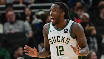 Milwaukee Bucks guard Taurean Prince reacts after a foul call in the third quarter against the Chicago Bulls at Fiserv Forum on October 14, 2024.