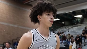 Jan 3, 2025; Gilbert, AZ, USA; Wasatch Academy wing Junior County (15) against Link Academy during the Hoophall West High School Invitational at Highland High School. Mandatory Credit: Mark J. Rebilas-Imagn Images