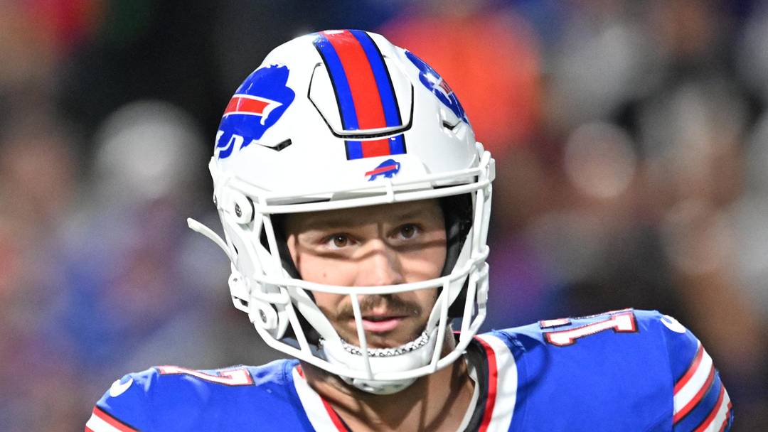Sep 7, 2025; Orchard Park, New York, USA;  Buffalo Bills quarterback Josh Allen (17) looks to pass during the fourth quarter against the Baltimore Ravens at Highmark Stadium. Mandatory Credit: Mark Konezny-Imagn Images