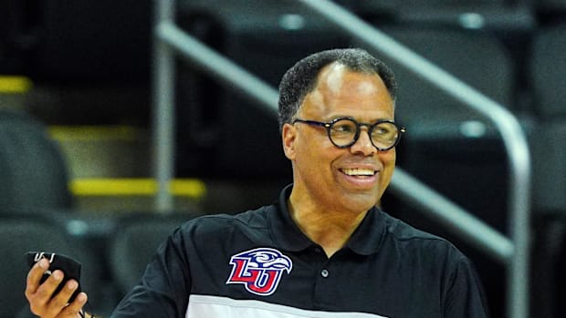 Liberty Flames head coach Ritche McKay reacts