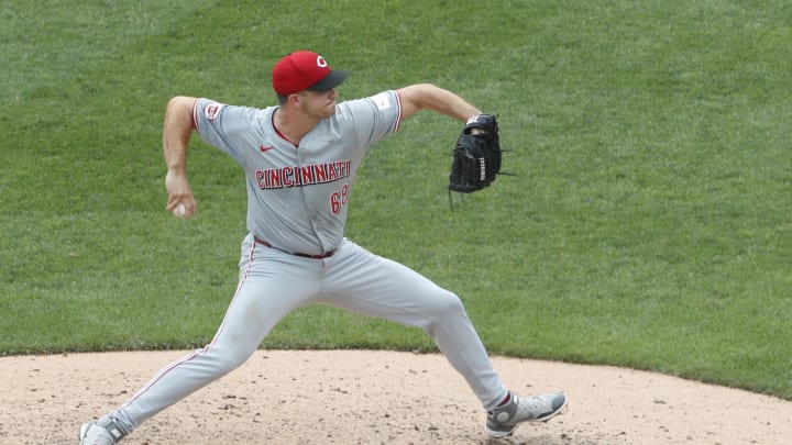 Aug 25, 2024; Pittsburgh, Pennsylvania, USA;  Cincinnati Reds relief pitcher Carson Spiers (68) pitches against the Pittsburgh Pirates during the fourth inning at PNC Park. Mandatory Credit: Charles LeClaire-USA TODAY Sports