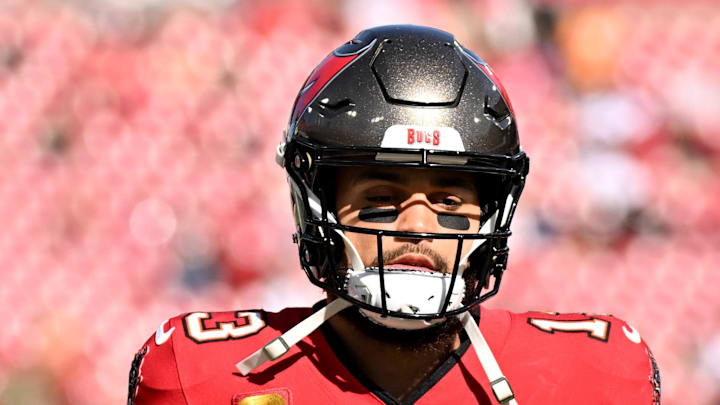 Tampa Bay Buccaneers wide receiver Mike Evans warms up before the start of the game against the New Orleans Saints. Tampa Bay Buccaneers wide receiver Mike Evans warms up before the start of the game against the New Orleans Saints.
