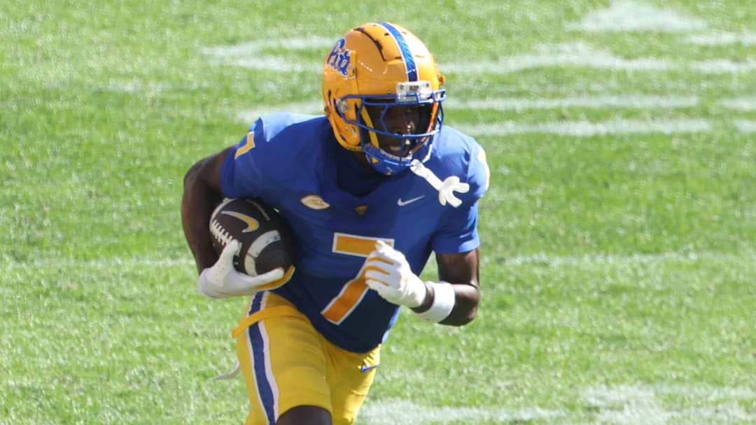 Oct 4, 2025; Pittsburgh, Pennsylvania, USA;  Pittsburgh Panthers wide receiver Deuce Spann (7) runs after a catch against the Boston College Eagles during the fourth quarter  at Acrisure Stadium. Mandatory Credit: Charles LeClaire-Imagn Images