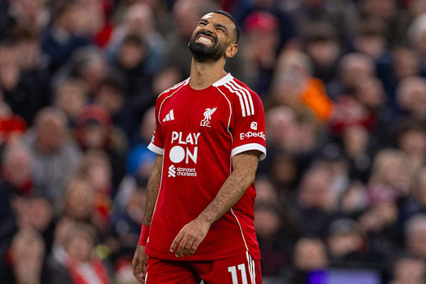 Mohamed Salah looking pained.