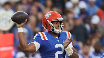 Florida quarterback DJ Lagway (2) passes during the second half an NCAA football game at Steve Spurrier Field at Ben Hill Griffin Stadium in Gainesville, FL on Saturday, October 18, 2025. [Alan Youngblood/Gainesville Sun]