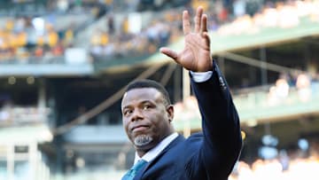 Aug 12, 2023; Seattle, Washington, USA; Major League Baseball Hall of Famer Ken Griffey Jr. is introduced