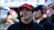 Georgia coach Kirby Smart reacts during the first half of a NCAA college football game against Massachusetts in Athens, Ga., on Saturday, Nov. 23, 2024.