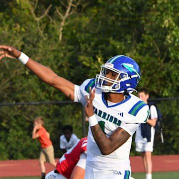Quarterback Bryshawn Brown delivers a first-down pass for Winton Woods at the Kings vs. Winton Woods football game, Aug. 29, 2025.