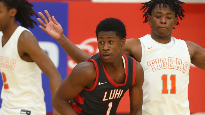 Dec 10, 2022; Scottsdale, AZ, USA; Long Island Lutheran guard VJ Edgecombe (1) against Wasatch Academy during the HoopHall West basketball tournament at Chaparral High School. Mandatory Credit: Mark J. Rebilas-USA TODAY Sports