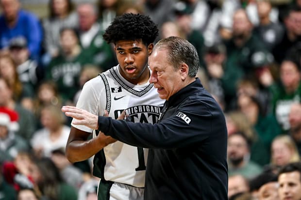 Michigan State Spartans men's basketball guard Jase Richardson, head coach Tom Izzo