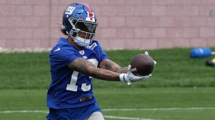 East Rutherford, NJ -- June 11, 2024 -- Wide receiver, Jalin Hyatt at the NY Giants Mandatory Minicamp at their practice facility in East Rutherford, NJ.