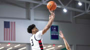 Kiyan Anthony of Long Island Lutheran takes a shot over Jeremiah Police of Westminster Academy in the City of Palms Classic on Tuesday, Dec. 19, 2023, at Suncoast Credit Union Arena in Fort Myers.