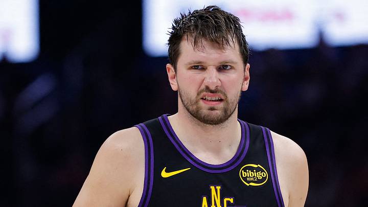 Apr 2, 2026; Oklahoma City, Oklahoma, USA; Los Angeles Lakers guard Luka Doncic (77) reacts after a play against the Oklahoma City Thunder during the second half at Paycom Center. Mandatory Credit: Alonzo Adams-Imagn Images