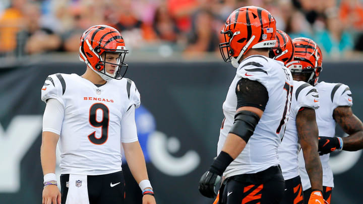 Cincinnati Bengals quarterback Joe Burrow (9) steps back between plays in the first quarter of the NFL Preseason Week 3 game between the Cincinnati Bengals and the Miami Dolphins at Paul Brown Stadium in downtown Cincinnati on Sunday, Aug. 29, 2021.

Miami Dolphins At Cincinnati Bengals Preseason