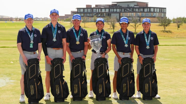 The Rivers Academy Golf Team following its victory at the Boys High School Golf National Invitational in Frisco, Texas. It was the third straight national title for the Bulldogs.