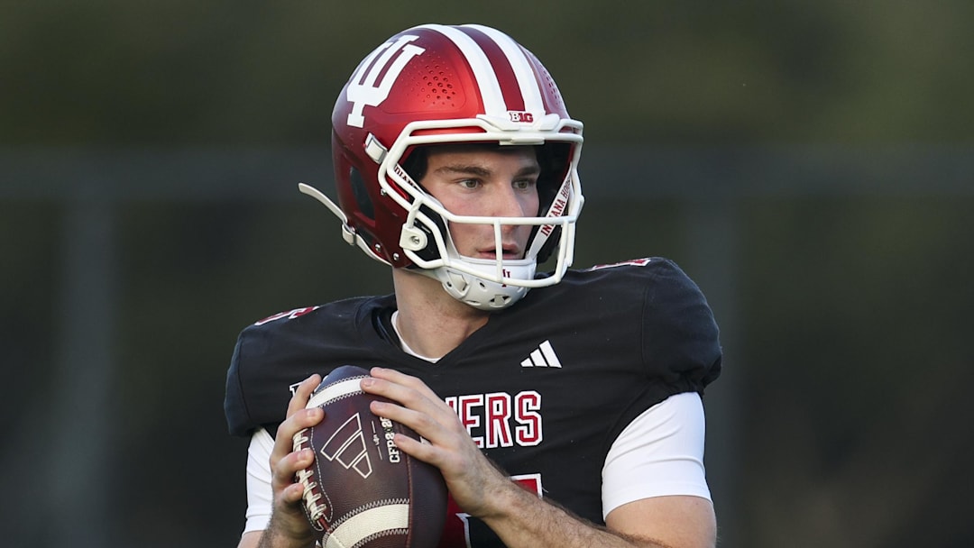 Jan 17, 2026; Miami, FL, USA; Indiana Hoosiers quarterback Fernando Mendoza (15) participates in a practice for the College Football Playoff National Championship game against the Miami Hurricanes. Mandatory Credit: Nathan Ray Seebeck-Imagn Images