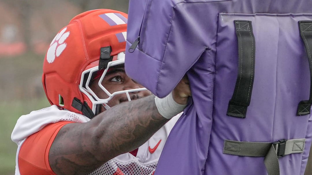 Clemson defensive tackle Hevin Brown-Shuler (42) during the first Spring football practice open to media in Clemson, SC Friday, Feb 27, 2026.