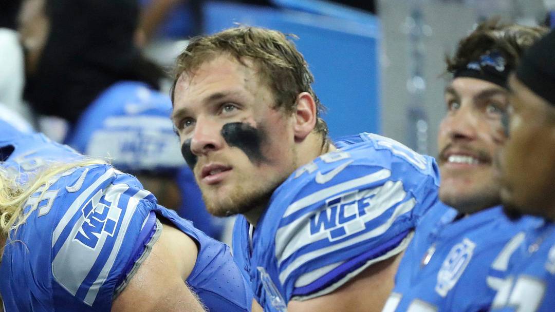 Detroit Lions linebacker Jack Campbell (46) on the sidelines during action against the Atlanta Falcons Sunday, Sept. 24 2023.