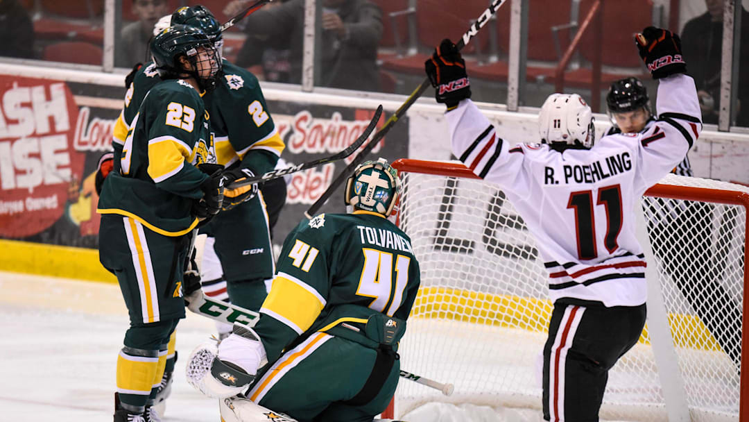 Ryan Poehling celebrates a St. Cloud State goal during the second period of the Friday, Oct. 19, game against Northern Michigan at the Herb Brooks National Hockey Center in St. Cloud.
Scsu Hock Edits 12 Ryan Poehling celebrates a St. Cloud State goal during the second period of the Friday, Oct. 19, game against Northern Michigan at the Herb Brooks National Hockey Center in St. Cloud.
Scsu Hock Edits 12