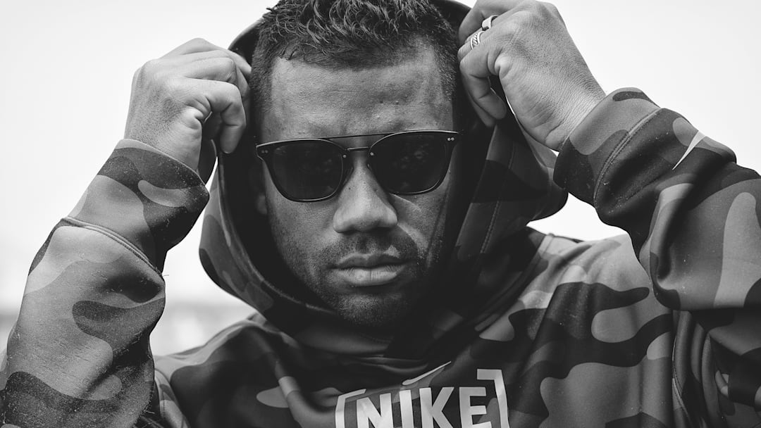 Sports Illustrated photographed Giants quarterback Russell Wilson along the Brooklyn Heights Promenade in New York.