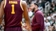 Minnesota's head coach Ben Johnson talks to the players during the first half in the game against Michigan State on Tuesday, Jan. 28, 2025, at the Breslin Center in East Lansing.