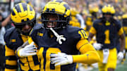 Michigan CB Zeke Berry celebrates in the end zone after getting the fumble recovery from Minnesota WR Daniel Jackson.
