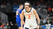 Mar 21, 2024; Omaha, NE, USA;  Illinois Fighting Illini guard Dra Gibbs-Lawhorn (2) reacts in the first half against the Morehead State Eagles during the first round of the NCAA Tournament at CHI Health Center Omaha. Mandatory Credit: Steven Branscombe-Imagn Images