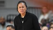 South Carolina Coach Dawn Staley communicates in the game with Clemson during the second quarter at Littlejohn Coliseum Wednesday, November 20, 2024; Clemson, SC, USA.